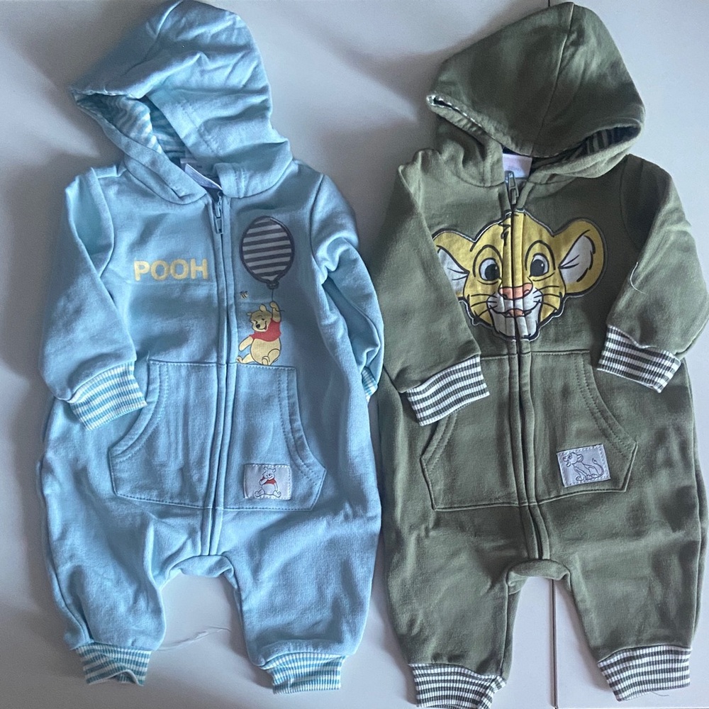 Disney Blue and Olive Hooded Baby One Piece Set
